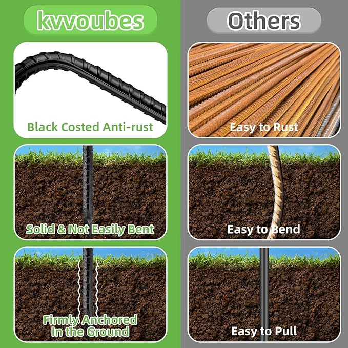 Black Trampoline Stakes Anchors High Wind 12inx6mm Galvanized U Hook 6pcs Rebar Stakes – Heavy Duty Ground Anchors for Trampoline,Yard & Inflatable,Landscape Metal Stakes for Outdoor Decorations