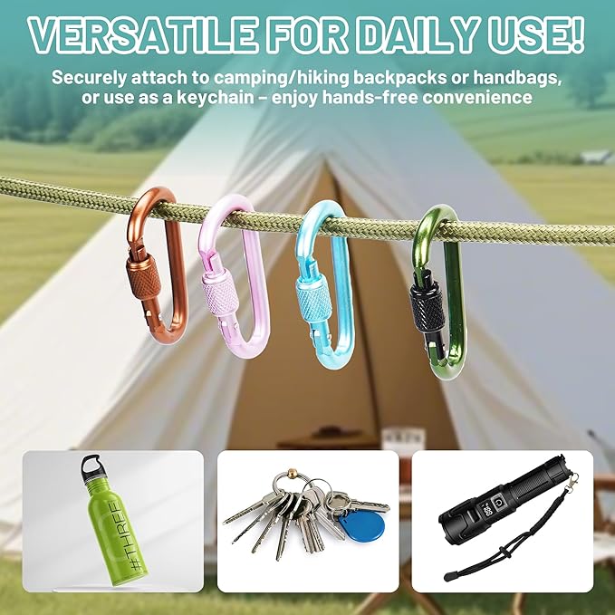 Multi-Pack Aluminum Carabiner Clips, 2" Ultra-Light Spring & Locking for Key,Hiking, Outdoor Activities