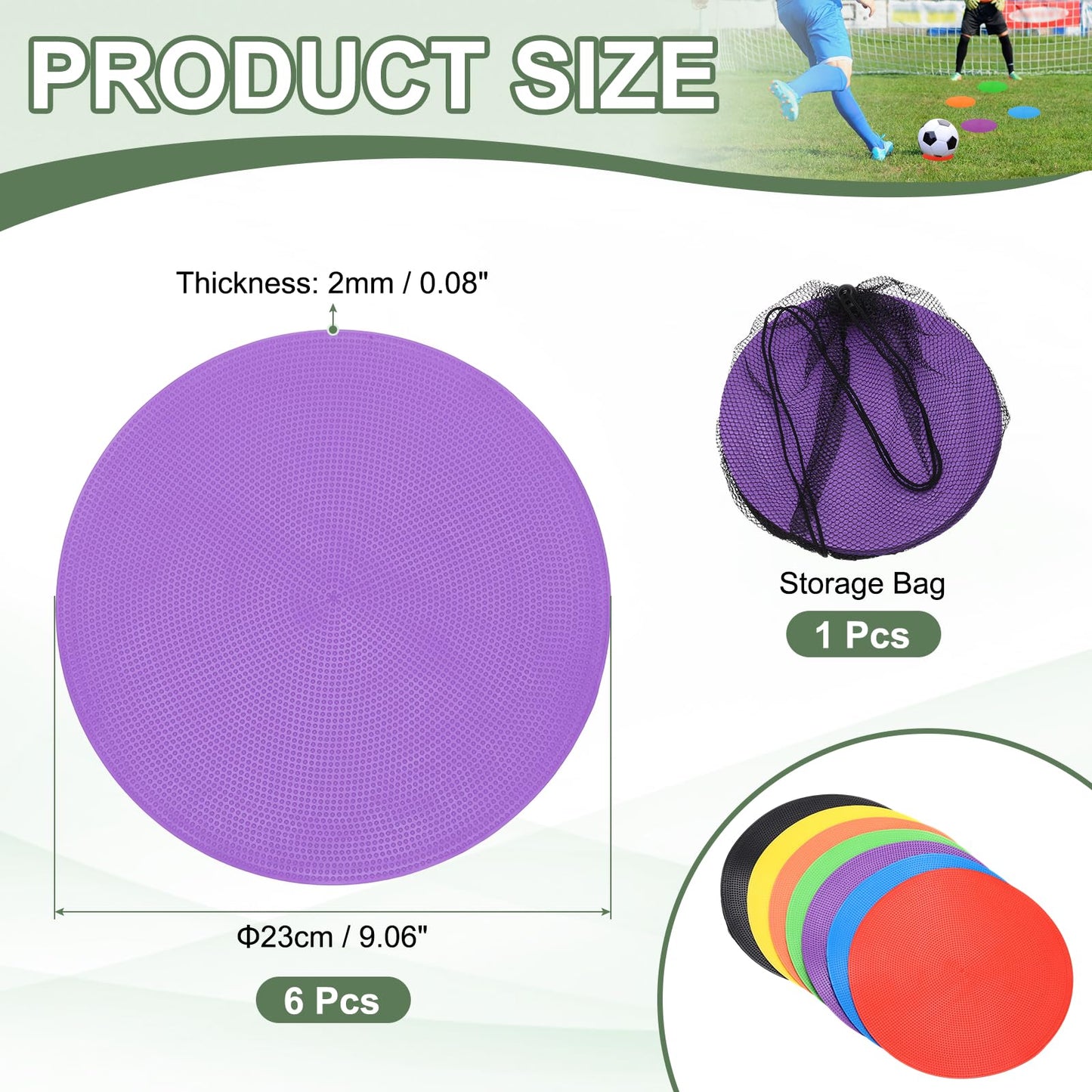 YELARXI Spot Markers, Poly Spot Marker for Agility Training Floor Dots Non Slip Flat Field Cones 6 Pcs & 9 in & Purple - for (Soccer/Speed Training/Gaming/Basketball/Dance Practice)
