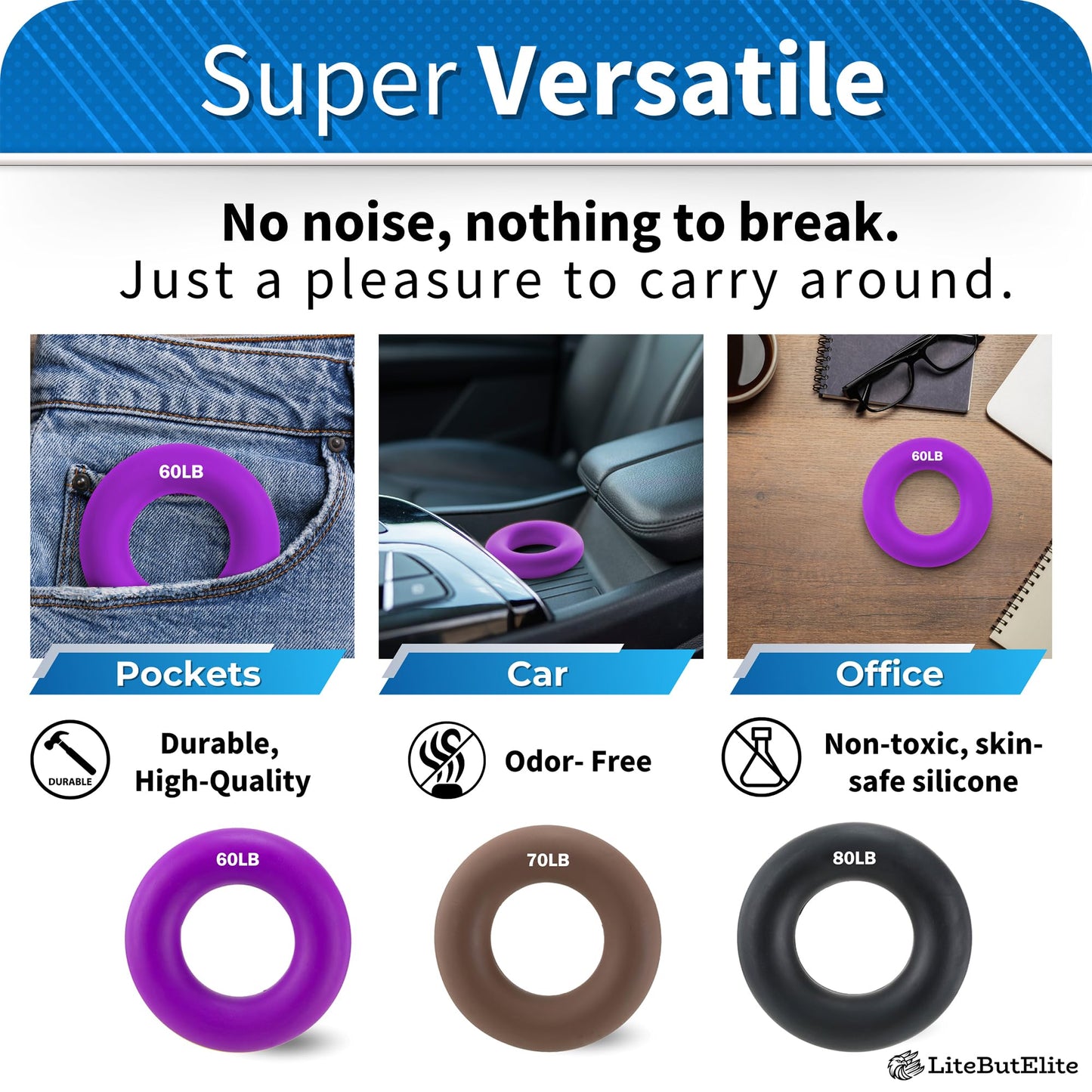 LiteButElite Grip Strength Trainer Kit - Effective Forearm Strengthener for Hand and Finger Exercise, Ideal Exercisers for Gripper Strength and Flexibility