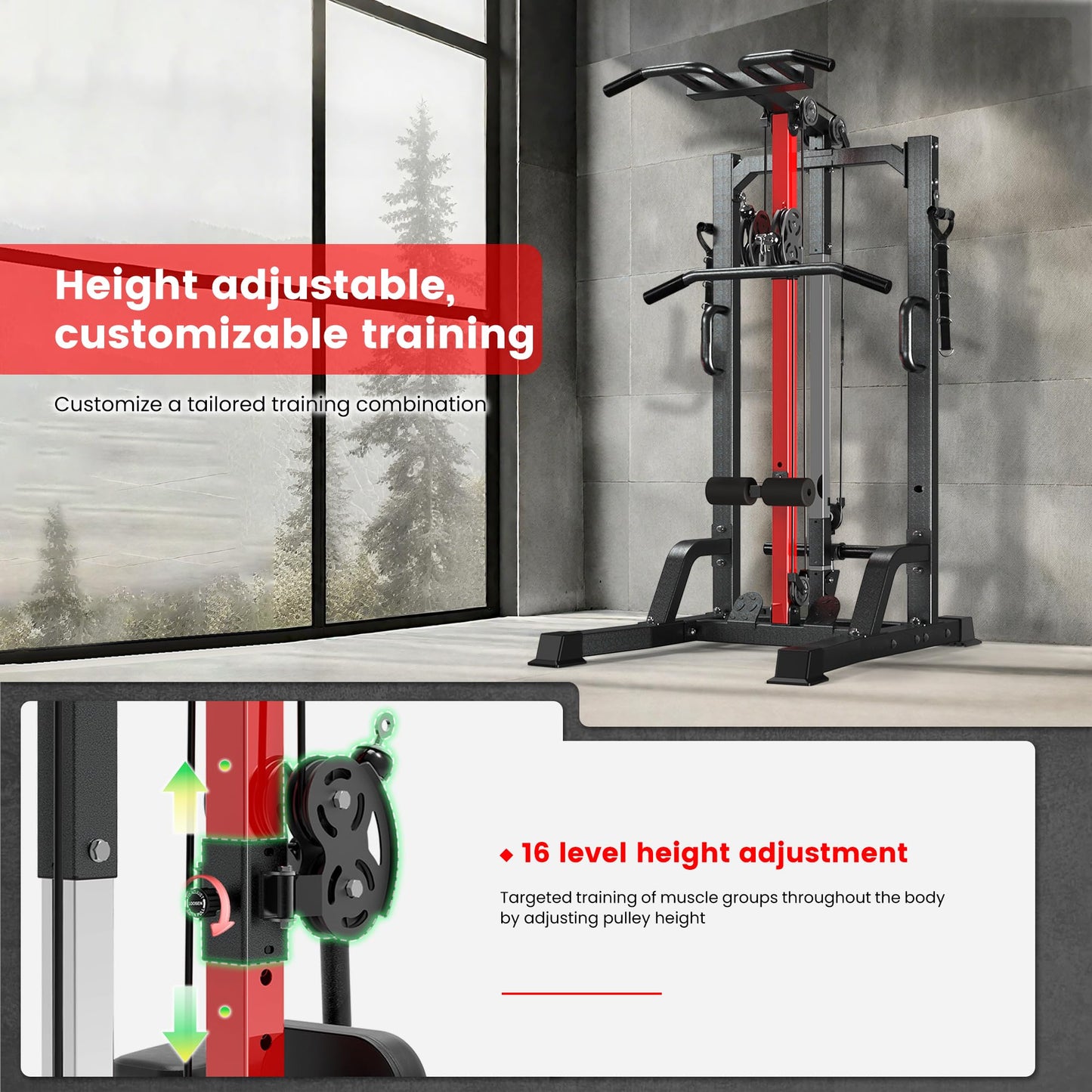 Pull Up Bar Power Tower Dip Station,Cable Machine,Multi-Function Adjustable Height Fitness Strength Training Equipment for Home Gym Strength Training Equipment,Capacity 500LBS