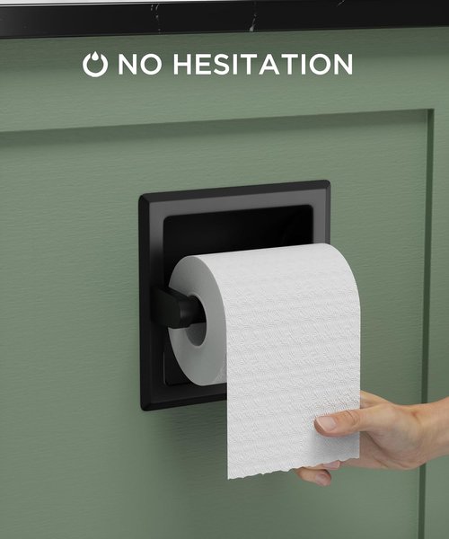 FORIOUS Recessed Toilet Paper Holder - Durable Stainless Steel Wall-Mount Design | Matte Black Finish