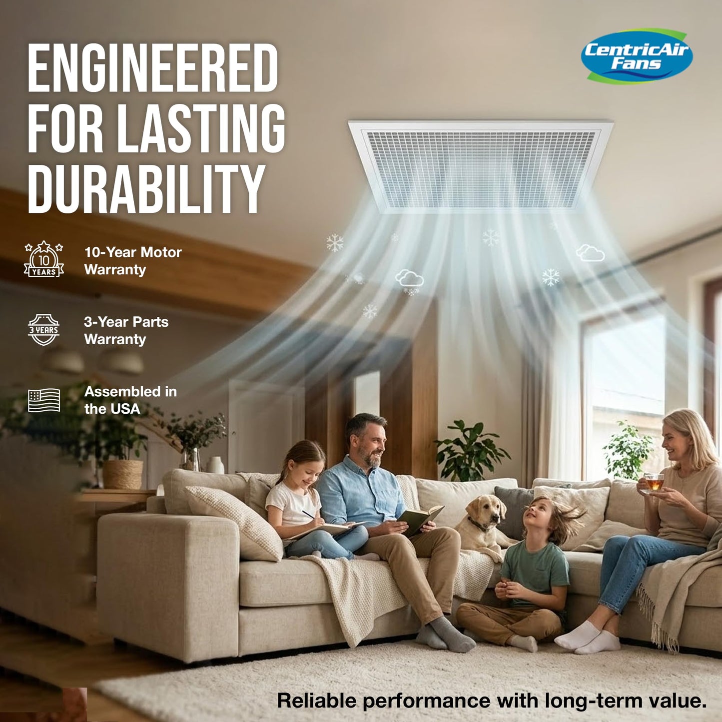 Centric Air QA-Deluxe 5500 Whole House Fan | Energy Efficient | Low Voltage Plug and Play, 2-Speed Wall Switch with Timer | R5 Insulated Damper | 5500 CFM | 10-Year Motor Warranty | Made in USA