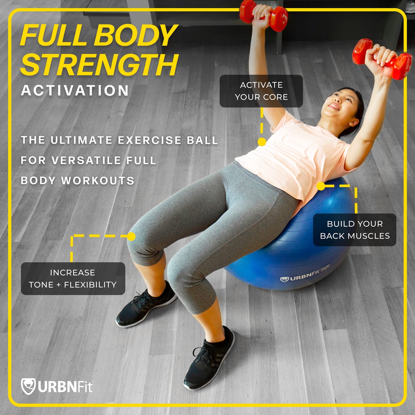 URBNFit Exercise Ball - Yoga Ball in Multiple Sizes for Yoga, Pilates, Pregnancy, Stability - Anti-Burst Swiss Balance Ball w/Quick Pump – Office Ball Chair for Home and Gym – 26 Inch - Black