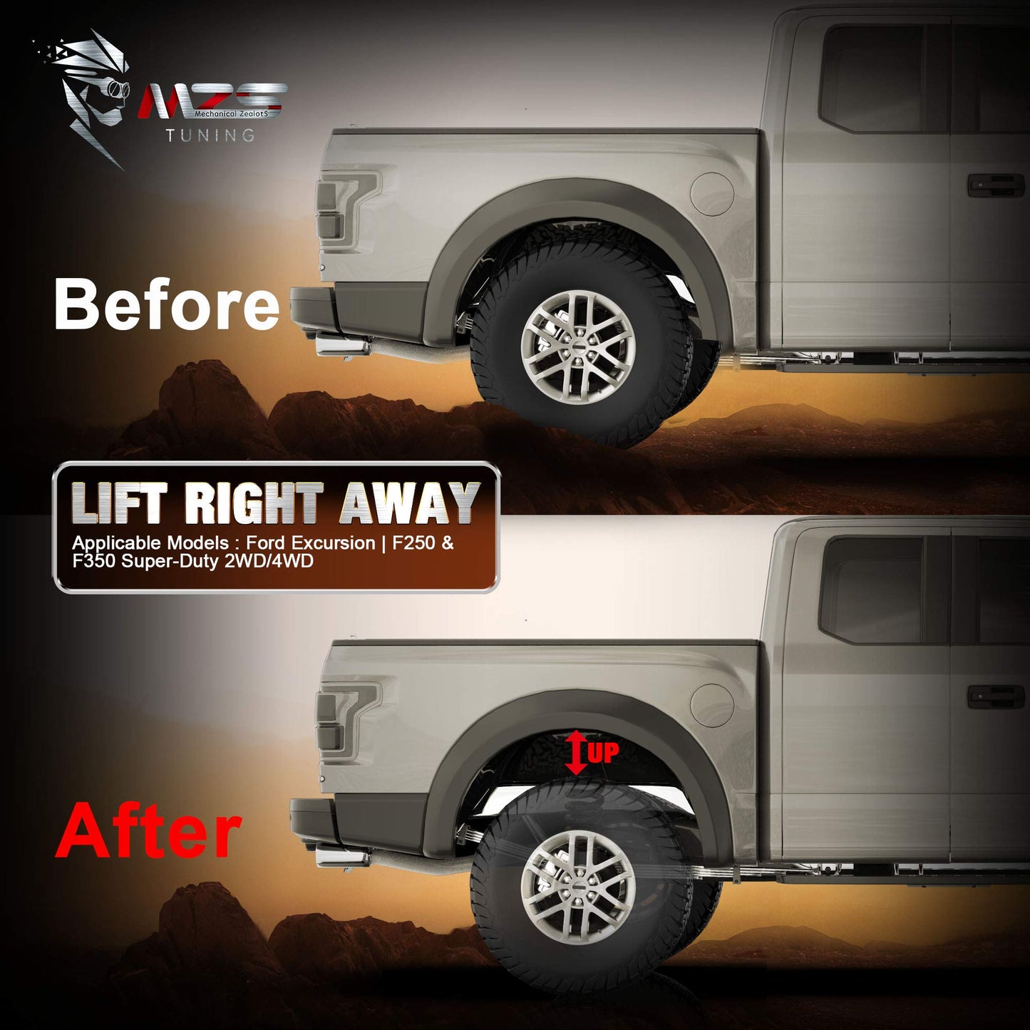 MZS 1" Rear Leveling Lift Kit + Truck Tie Downs Anchors Compatible with 2015+ F250 F350 Super Duty, Pack of 6