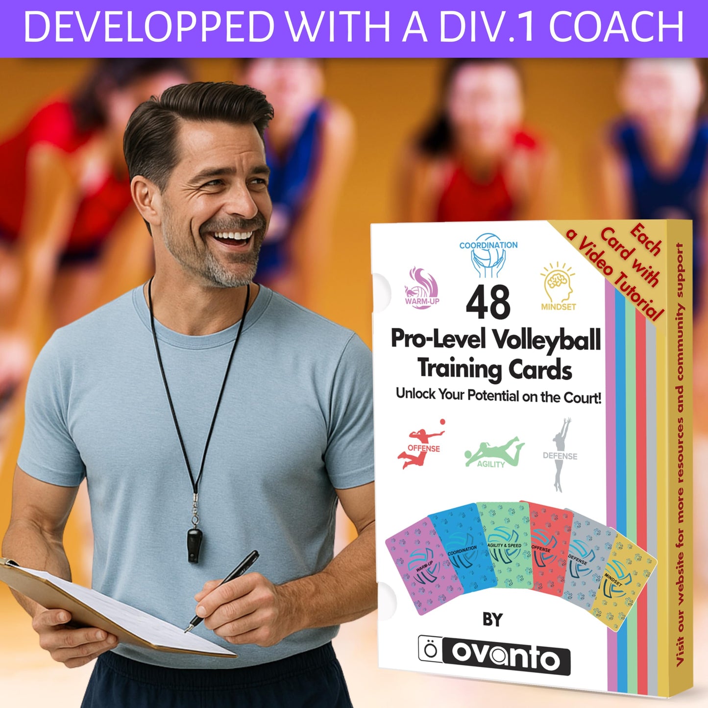 OVANTO Volleyball Training Equipment Aid Cards, Solo Volleyball Rebounder Drills for Kids & Adults to Practice Anywhere.Volleyball Stuff Cards to Masterfully Set, Pass, Serve, Spike & Block