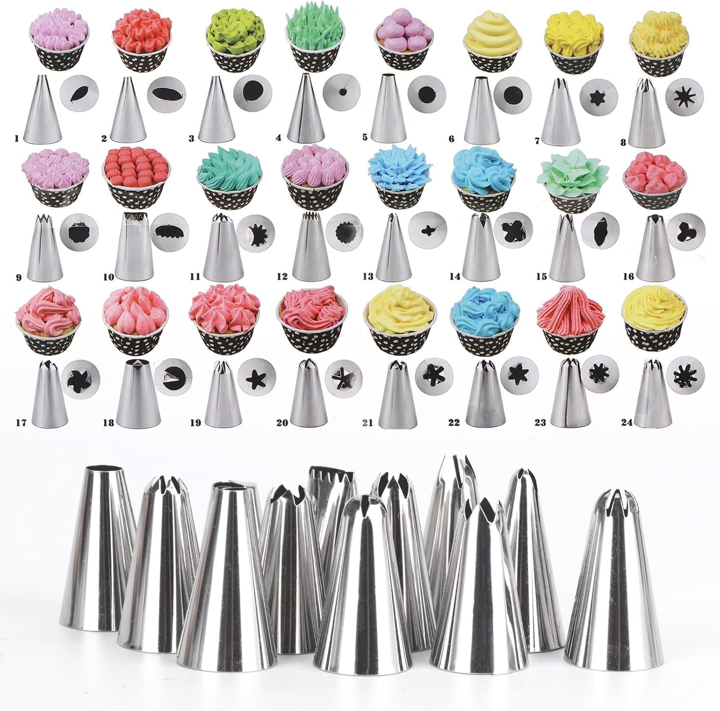 Skiennix 200 Pcs Piping Bags Set - 12 Inch Disposable Pastry Bags with 24 Tips & Accessories for Cake Decorating