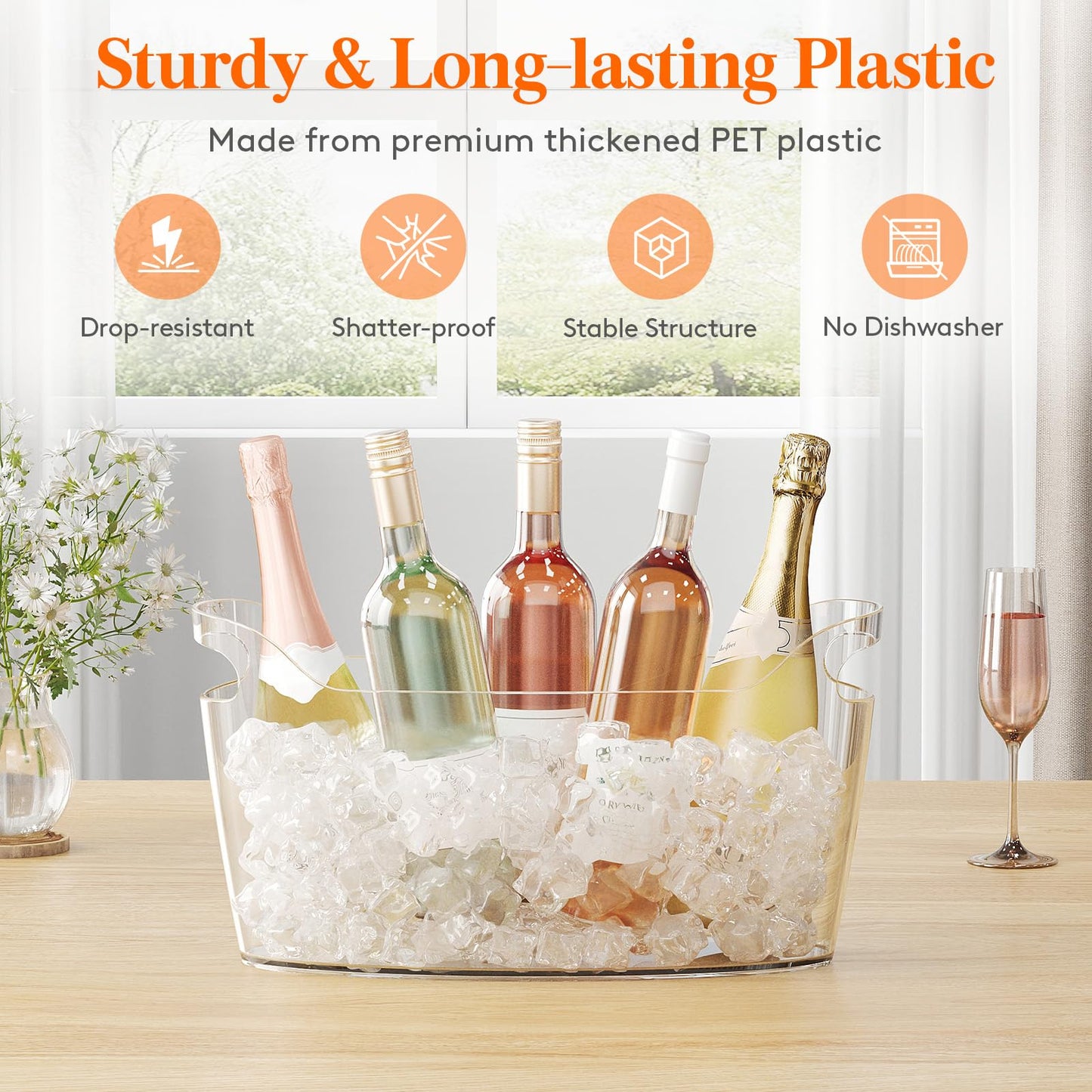 Lifewit 6.5L Ice Bucket for Parties 2 Packs, Portable Drink Bucket for Cocktail Bar, Plastic Champagne Cooler for Beverage/Wine/Beer, Mimosa Bar Supplies Chiller Tub with Scoop 38 x18x20 cm/15x7x8"