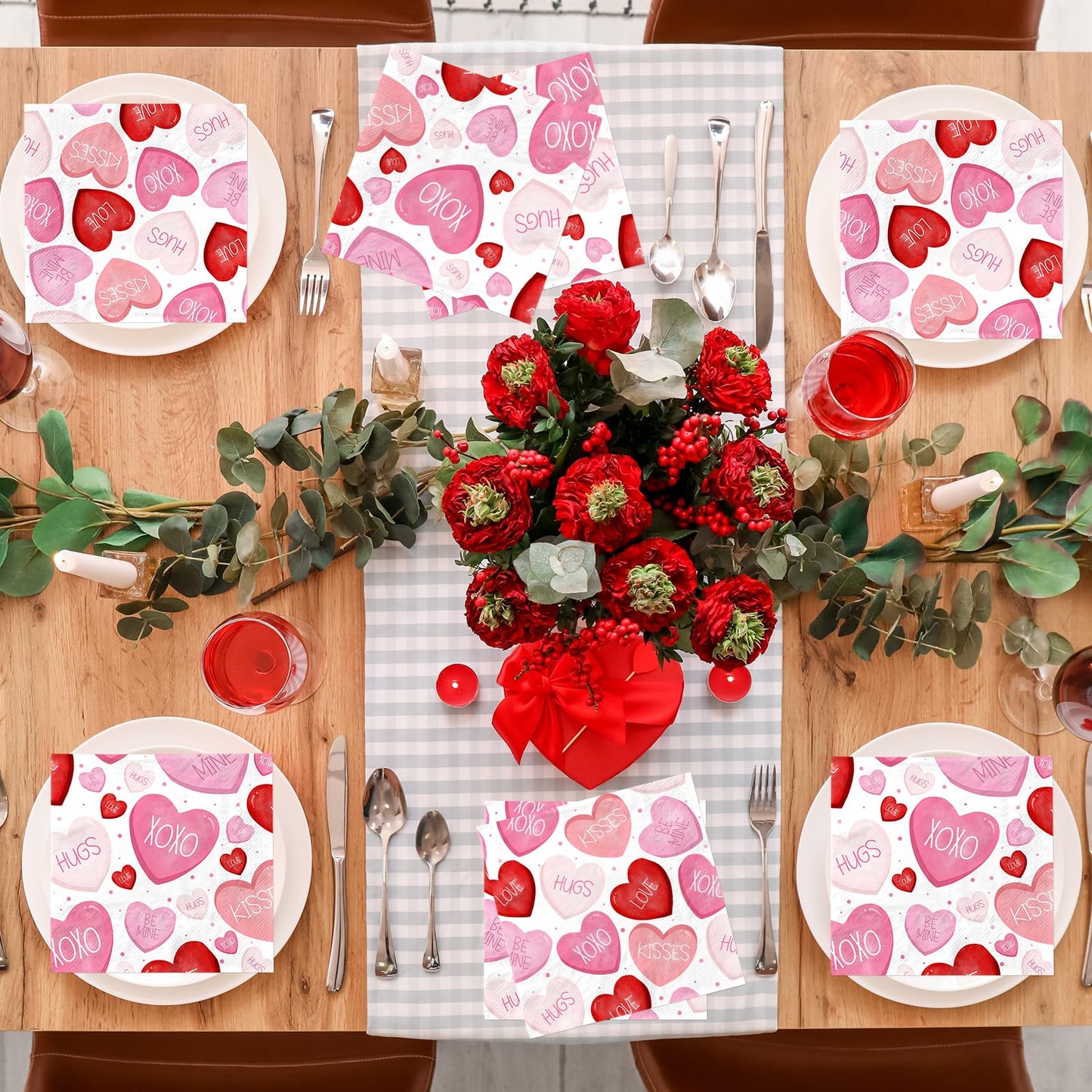 Valentines Napkins,48pcs Pink and Red Conversation Heart Napkins Valentines Day Napkins Disposable Decoration for Valentine Day Wedding