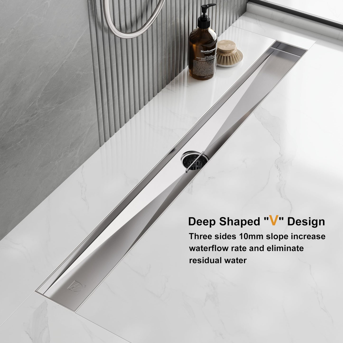 Neodrain 48 Inch Rectangular Linear Shower Drain with Brick Pattern Grate, Brushed 304 Stainless Steel Bathroom Floor Drain,Shower Linear Drain &Leveling Feet, Hair Strainer, CUPC Certified