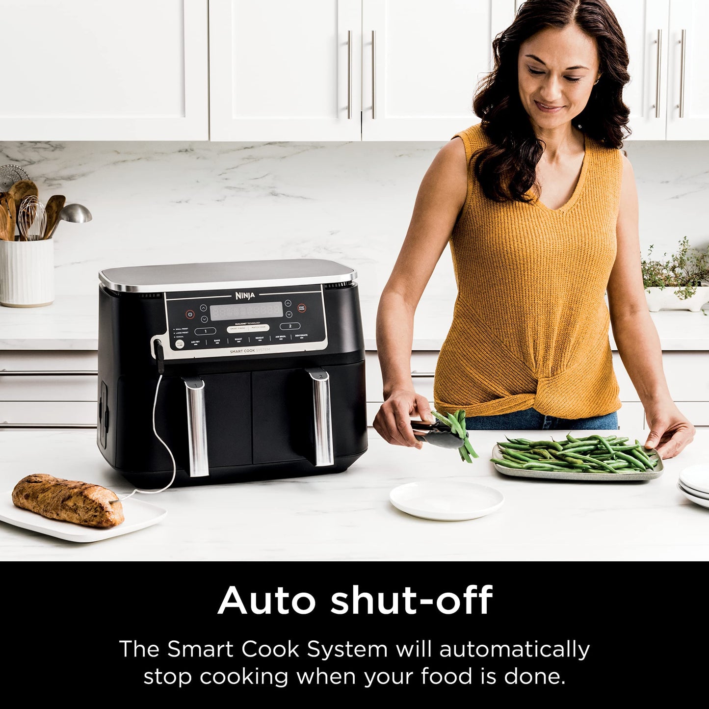 Ninja DZ550 Foodi 10 QT 6-in-1 DualZone Smart XL Air Fryer with 2 Independent Baskets, Smart Cook Thermometer for Perfect Doneness, Match Cook & Smart Finish to Roast, Dehydrate & More, Grey