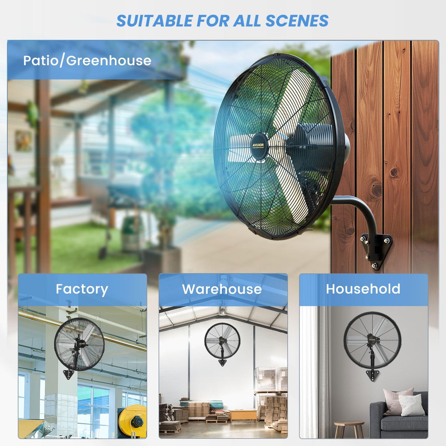 AVUXOR 24'' Remote Control Outdoor Wall Mount Fan, 4 Speed Oscillating Wall Fan with All Sealed Brushless DC Motor, Heavy Duty Industrial Fans, Waterproof Fans for House, Garage, Warehouse, Factory