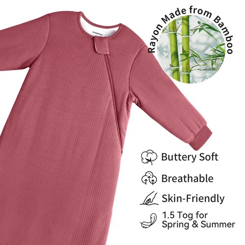 BubblePanda Rayon Made from Bamboo Sleep Sack 6-12 Months Long Sleeve Sleep Sack 1.5 Tog Supersoft Winter Baby Wearable Blanket with 2-Way Zipper Unisex Sleeping Bag for Babies Toddler