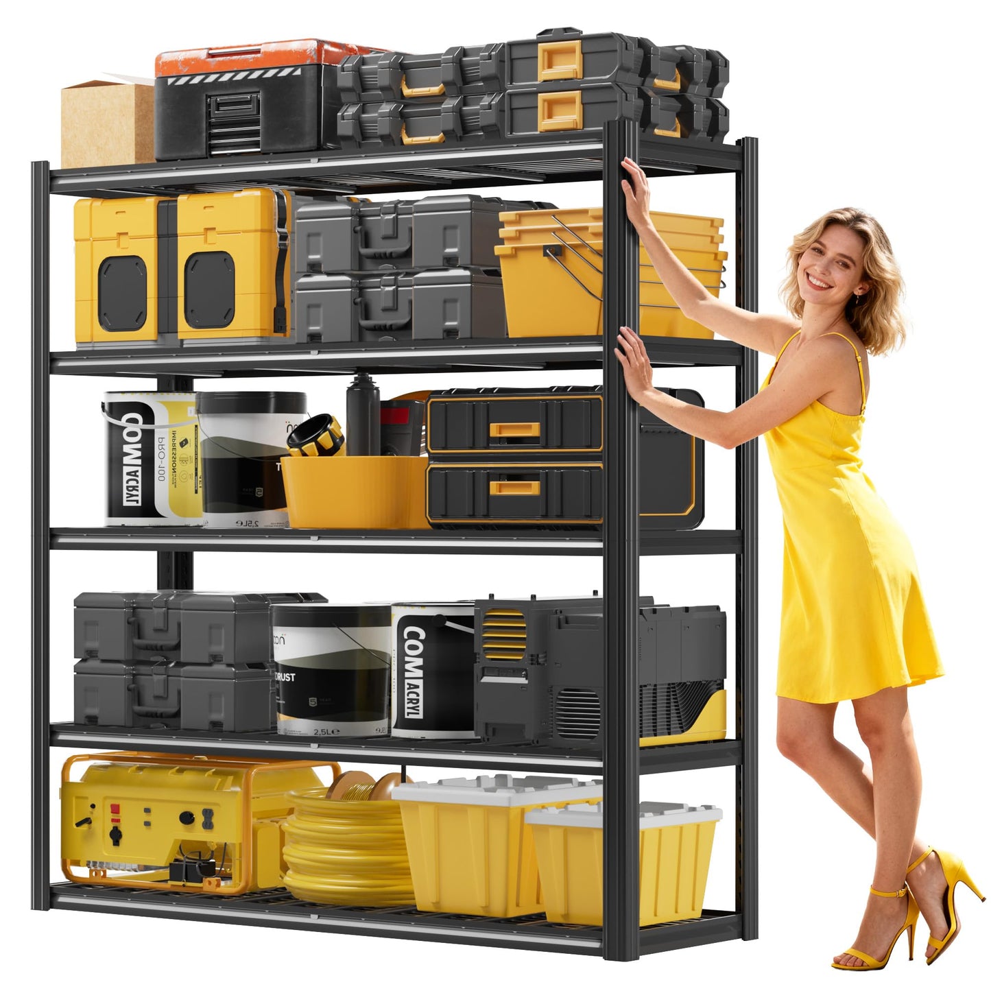 Durstruct 5 Tier Heavy Duty Metal Storage Rack, 48”W x 24”D x 72”H, Adjustable Shelving Unit with 3000 LBS Total Load Capacity, for Warehouse, Garage, Kitchen, Bathroom,Industrial