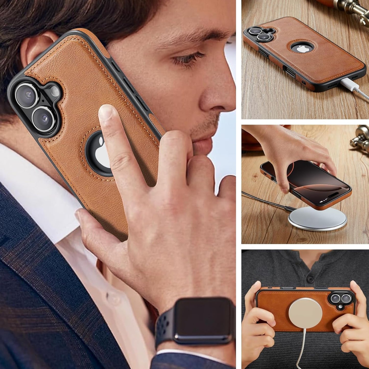 C Casus 17, 6.3 (2025) Casus Magnetic Leather Case for iPhone MagSafe Compatible, Business Classic Style, Shockproof