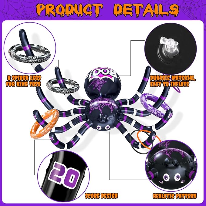 Garma Inflatable Spider Ring Toss Game for Kids' Halloween Party & Outdoor Fun