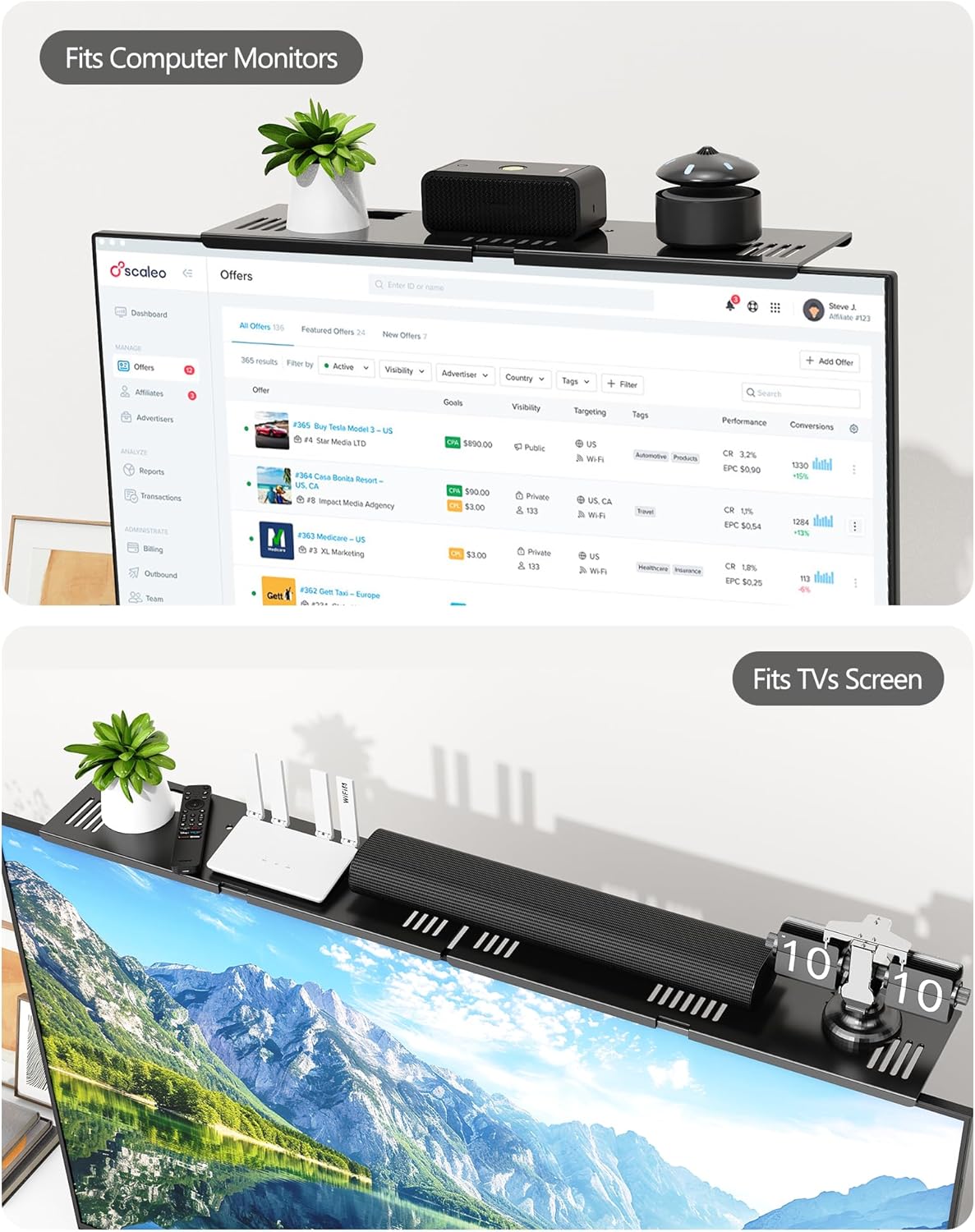 CUISIBOT 15 Lbs, 16.9x4.7inch Soundbar Mount, No Drilling Steel TV Top Shelf Fits Most of Sound Bars Up to Universal