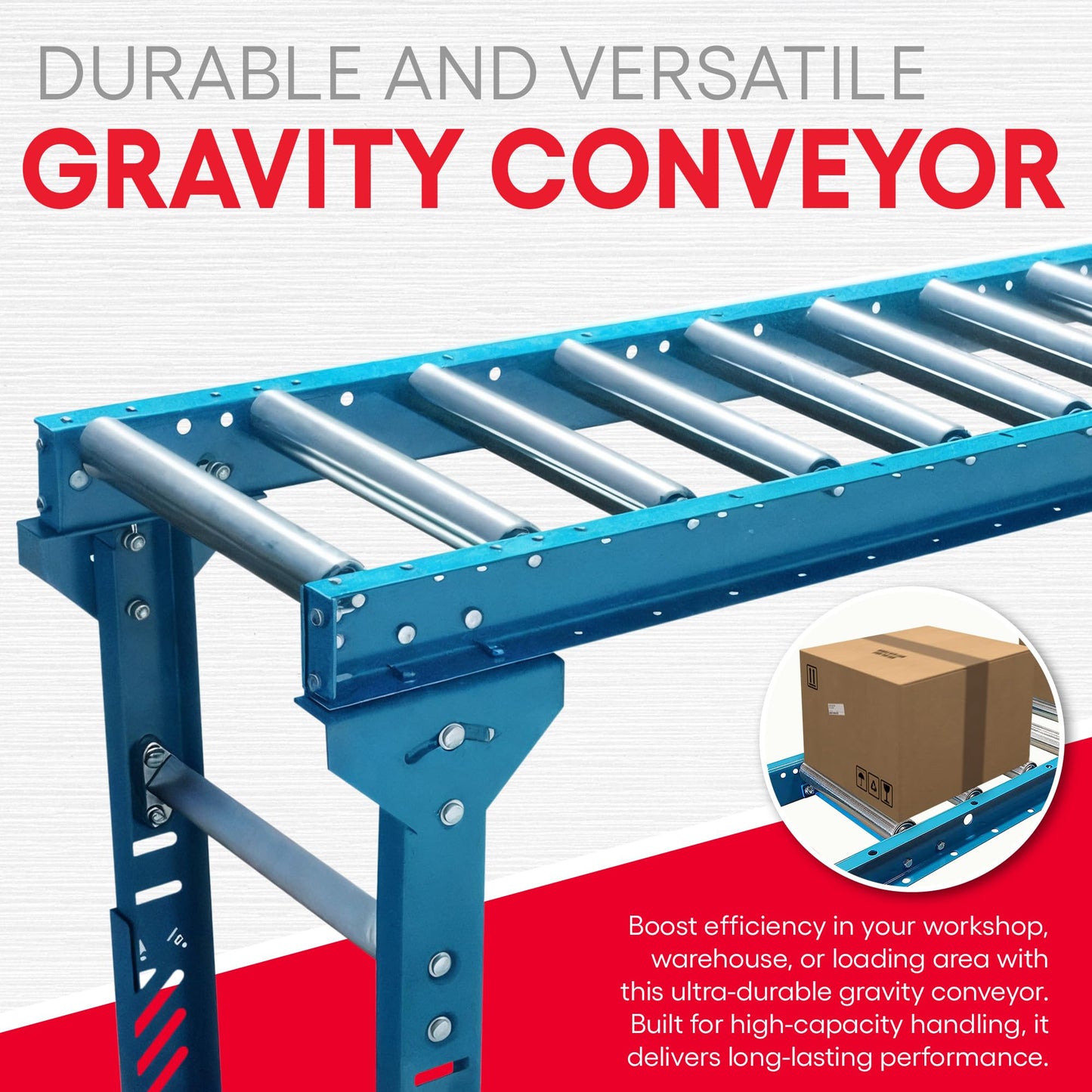 Ultimation Gravity Conveyor Roller Table Set 18" Wide x 5' Long with 1.9" Steel Rollers, Outfeed Support System for Saw Stand, Workshop or Unload Station, Adjustable Legs, Material Handling