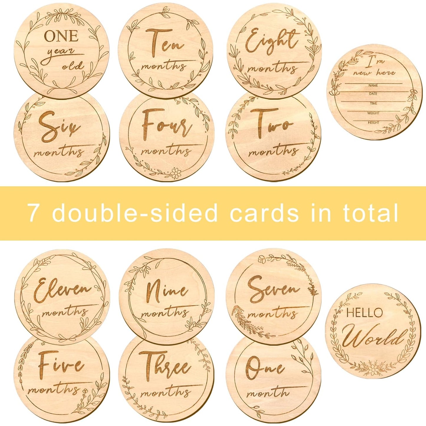 Sanyakti Signs-7 Sets Baby Monthly Milestone,Beautiful Baby Milestone Double Sided Marker Wooden Circles Discs Newborn