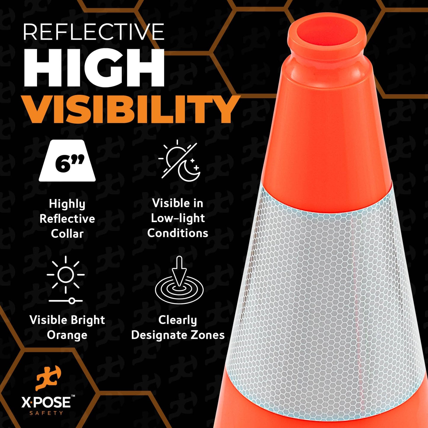 Xpose Safety 18 Inch Orange Traffic Cones with 6" Collar - 12 Pack Multipurpose PVC Plastic Safety Cone for Parking, Soccer, Caution, Kids and Construction - DOT Approved