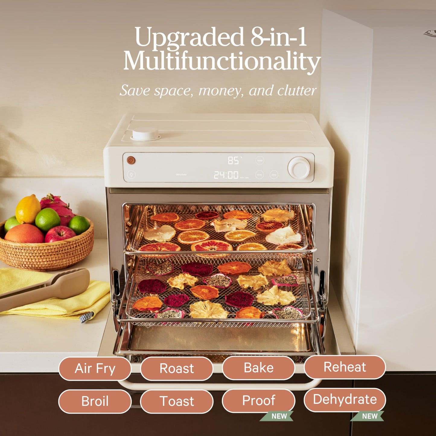 Our Place Wonder Oven Pro | 8-in-1 Digital Air Fryer & Countertop Oven with Basket, Rack, Pan & Tray | 3-Rack, 32 QT Capacity - Air Fry, Toast, Roast, Bake, Reheat, Broil, Proof & Dehydrate | Cream