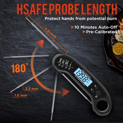 Meat Thermometer Digital - Instant Read Waterproof Food Thermometer for Grill, BBQ & Cooking