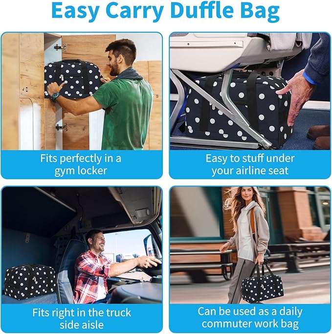Small Gym Bag 14 inch lightweight Carry On Mini Duffel Bag for Travel Sport - Polka Dot Blue
