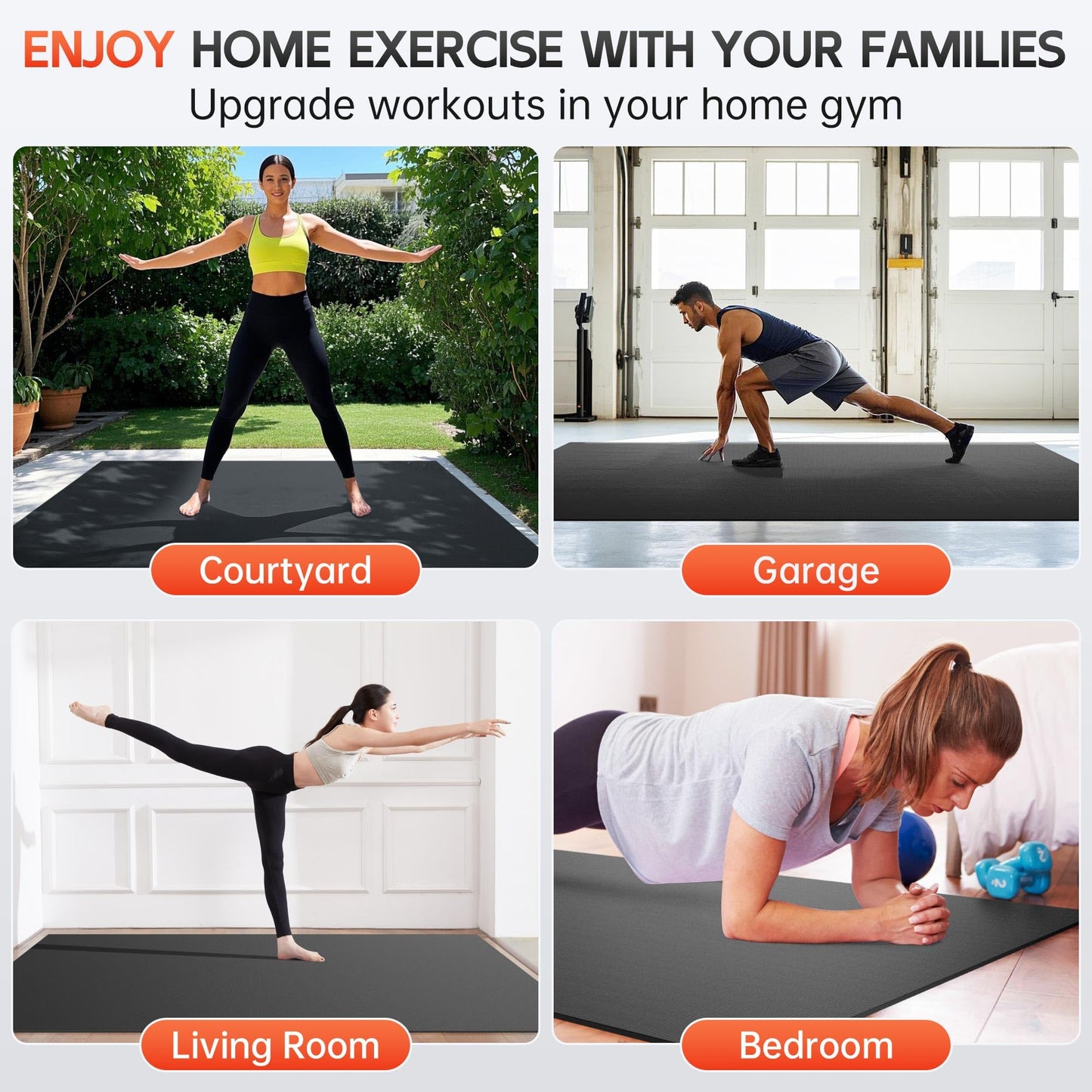 Cybstrax Extra Large Exercise Mat, 10’ x 6'/ 8’ x 6’/ 7’ x 5’/ 6’ x 4’- 7MM Thick Workout Mat for Home Gym, High-Density Gym Mat for Home Gym Floor, Non Slip Large Yoga Mat