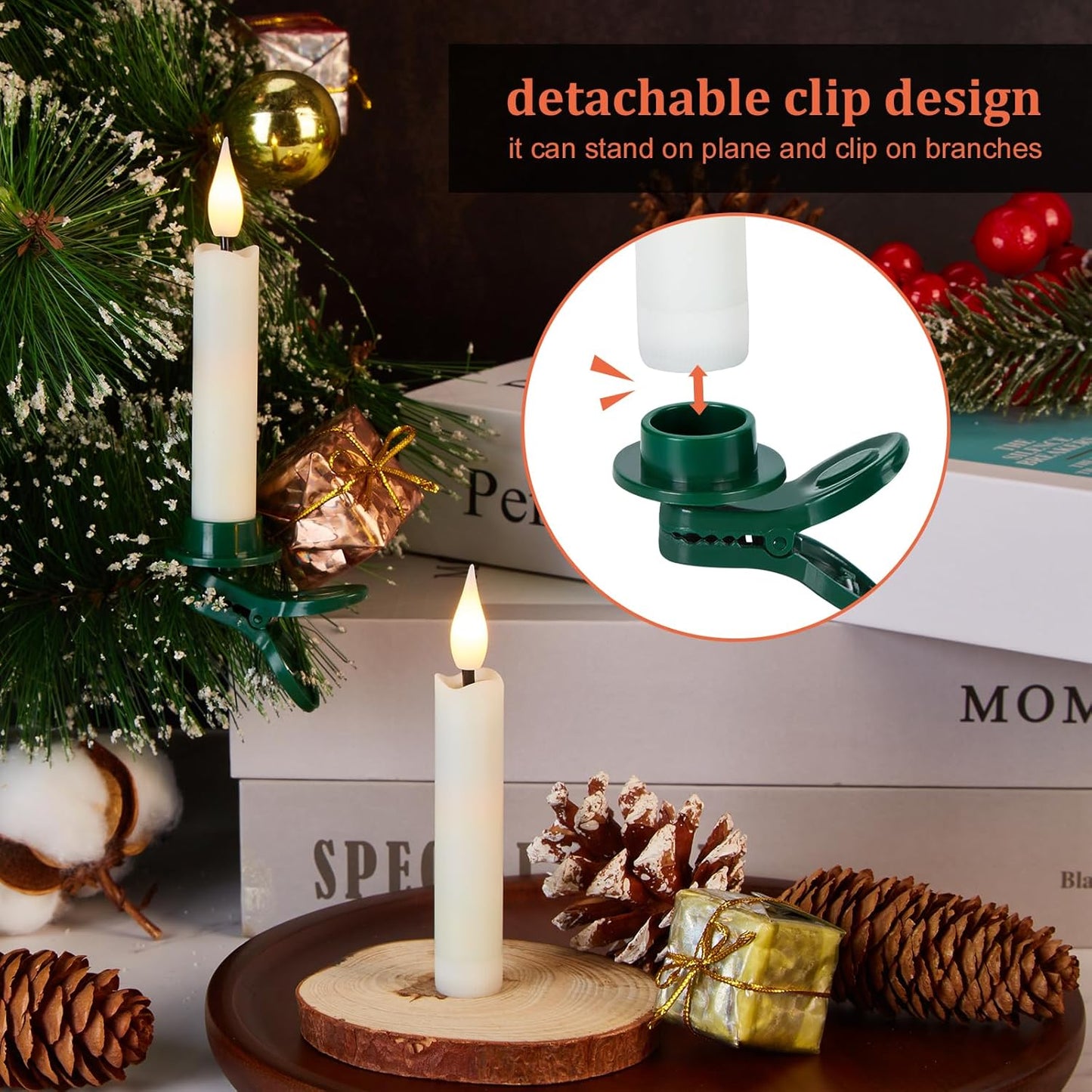 Skiennix 12-Pcs LED Taper Candles Set - Flameless Ivory Candles with 3D Wick & Remote Timer | Warm White Light