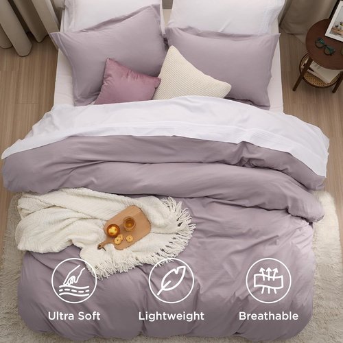 Bedsure Dusty Purple Duvet Cover Set - Ultra-Soft 3-Piece Full Size Bedding, 80x90 Inches with Zipper Closure & 2 Pillow Shams