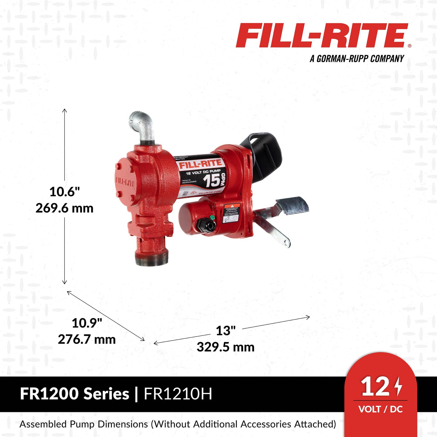 Fill-Rite FR1210H 12V 15 GPM Fuel Transfer Pump with Discharge Hose & Manual Nozzle | Gasoline, Diesel, Kerosene, Ethanol & Methanol Blends & Biodiesel