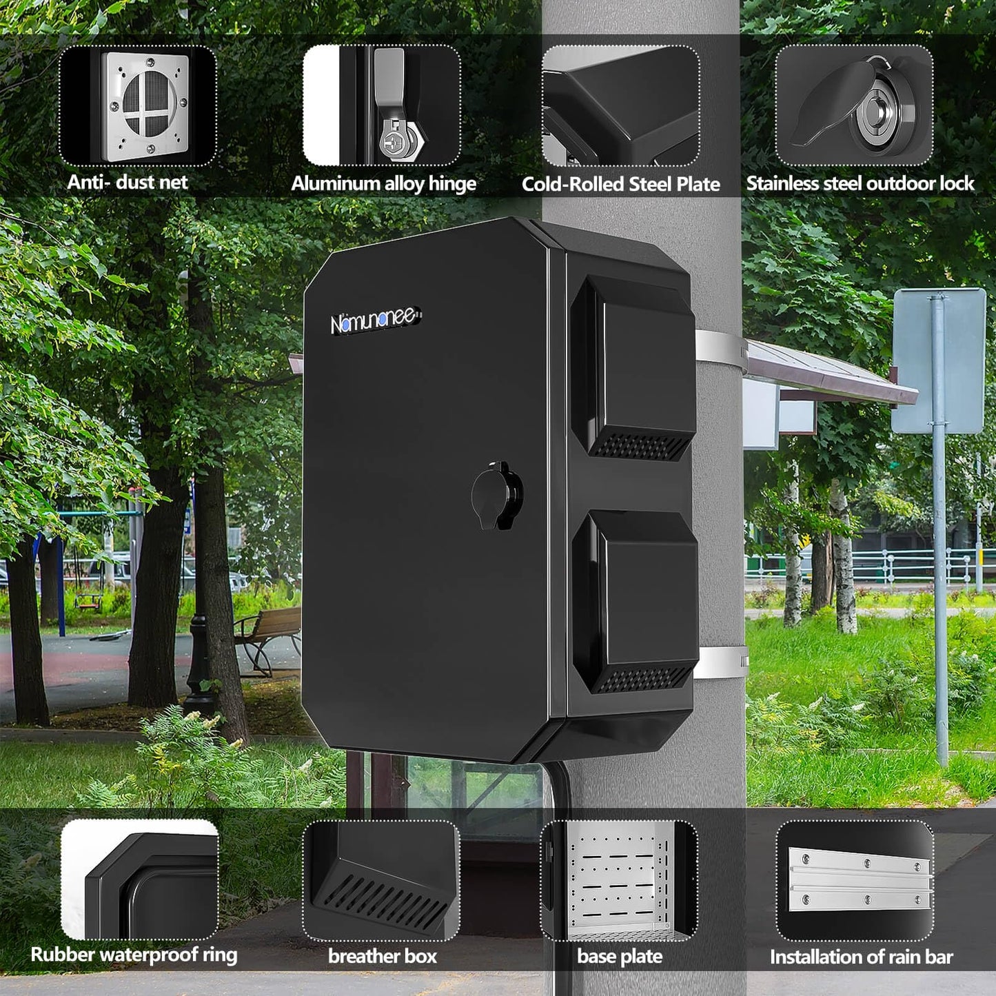Outdoor Electrical Box, Cold-Rolled Steel Plate, Aluminum Alloy Back Beam, One-Piece Ventilation Design, IP65 Waterproof, Wall/Pole Mounted (15.7" x 12" x 8")