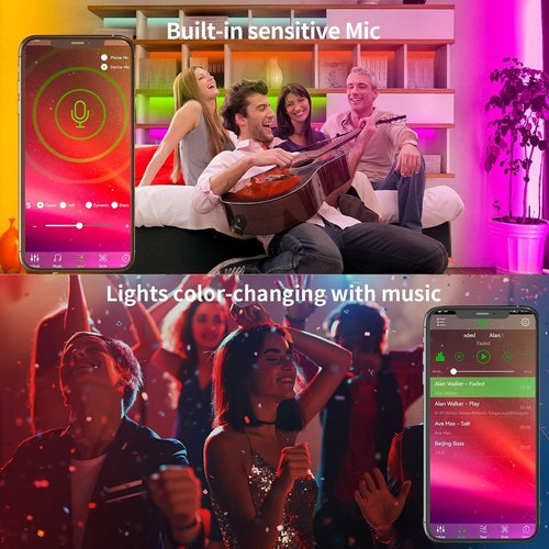 KSIPZE 100ft LED Strip Lights - RGB Music Sync Color Changing with Smart App Control | Flexible Home Décor