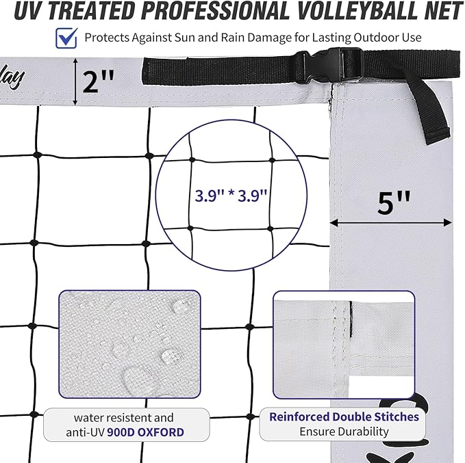 Outdoor Portable Volleyball Net Set for Backyard Beach with Adjustable Heavy Duty Poles, Durable Net, PU Volleyball & Pump, Carry Bag