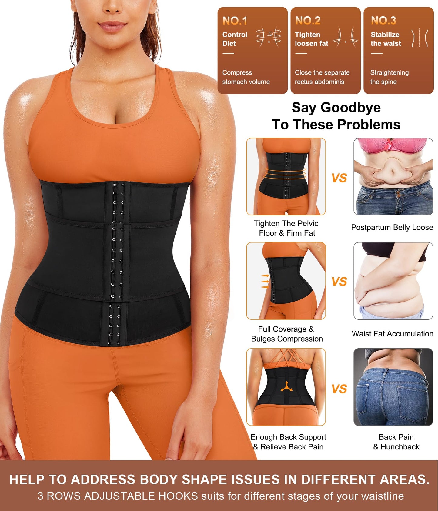 TrainingGirl Waist Trainer for Women Belly Working Out Trimmer Corset Sauna Sweat Belt Band Stomach Wrap Body Shaper Fajas (Black-Blue inner, X-Large)