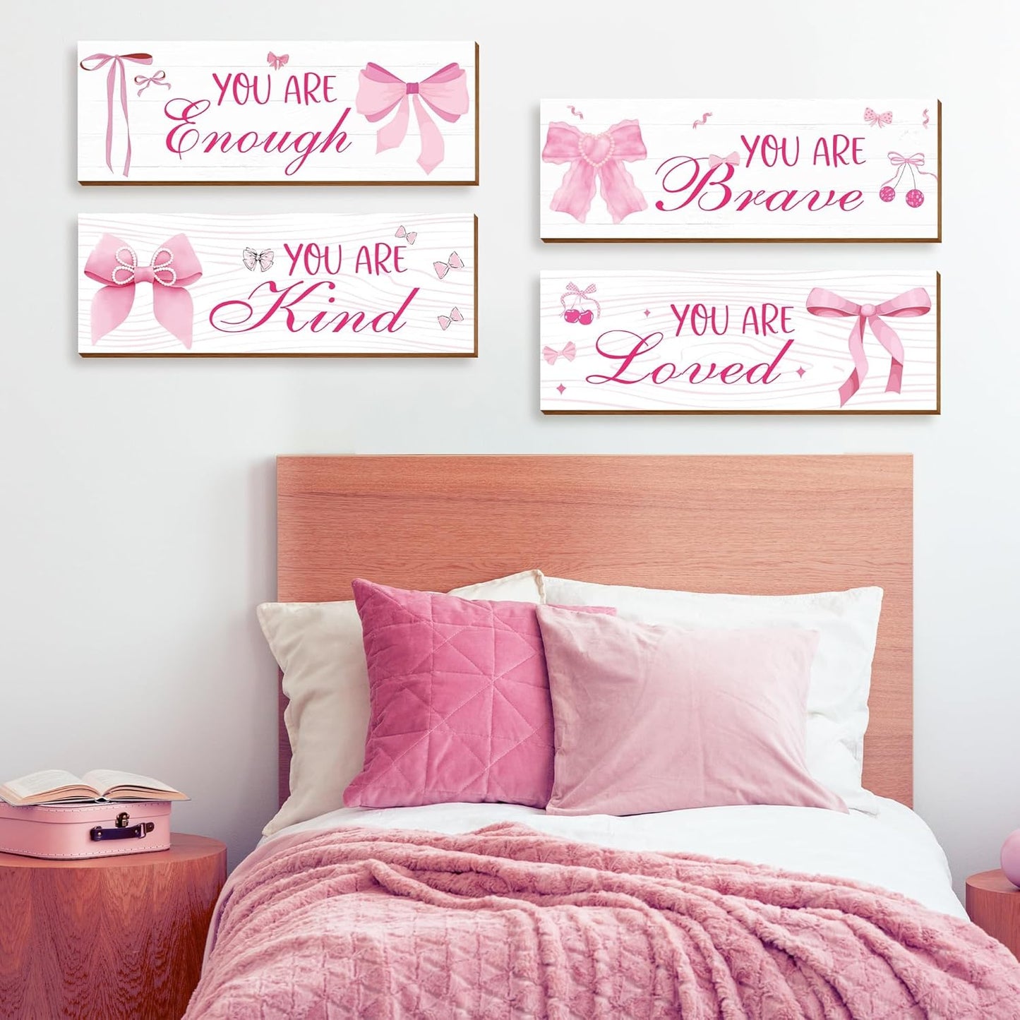 Skiennix Pink Wall Decor - 4 Pcs Inspirational Affirmations Art for Teen Girls' Rooms