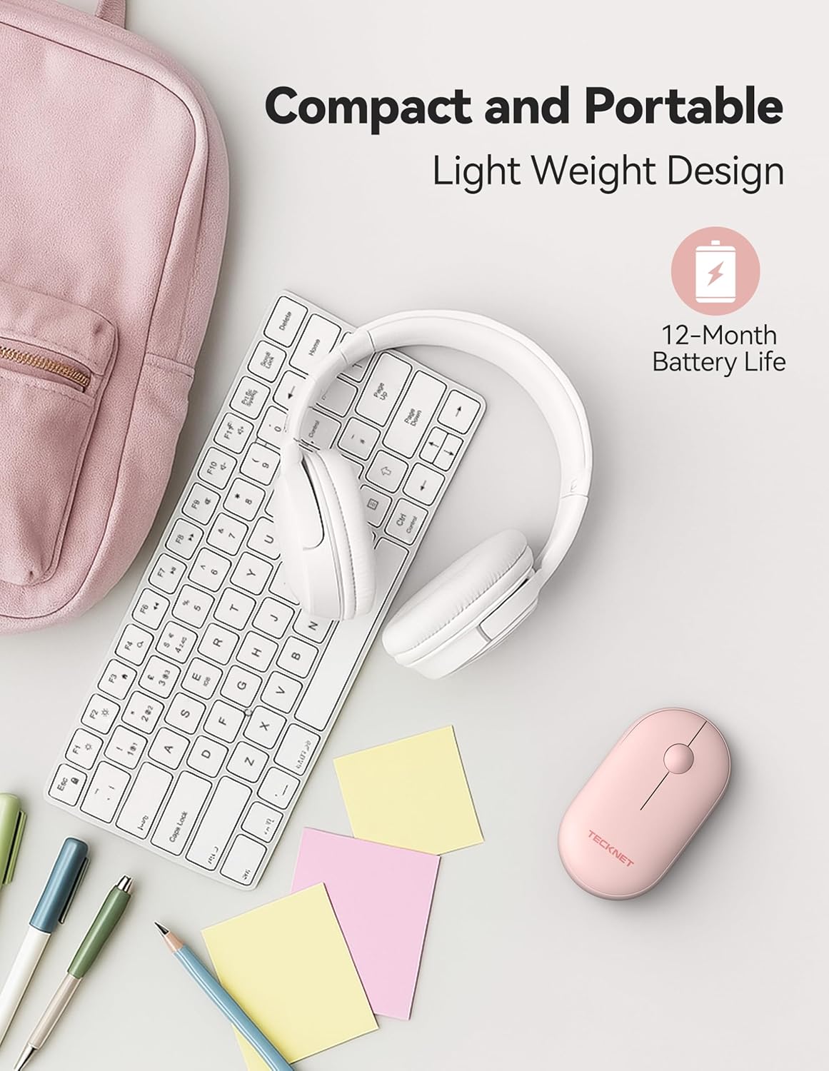 TECKNET 2 Modes(BT3.0/5.0+2.4Ghz), Bluetooth Mouse, Slim Portable Wireless Mouse for Lightweight, Contoured Grip