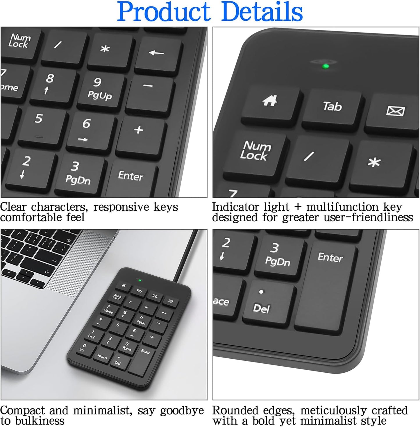 XMSJSIY 23 -1 USB Type-C Number Pad Wired Keys Type-C Numeric Keypad with Tab, Home, Email & Calculator Keys