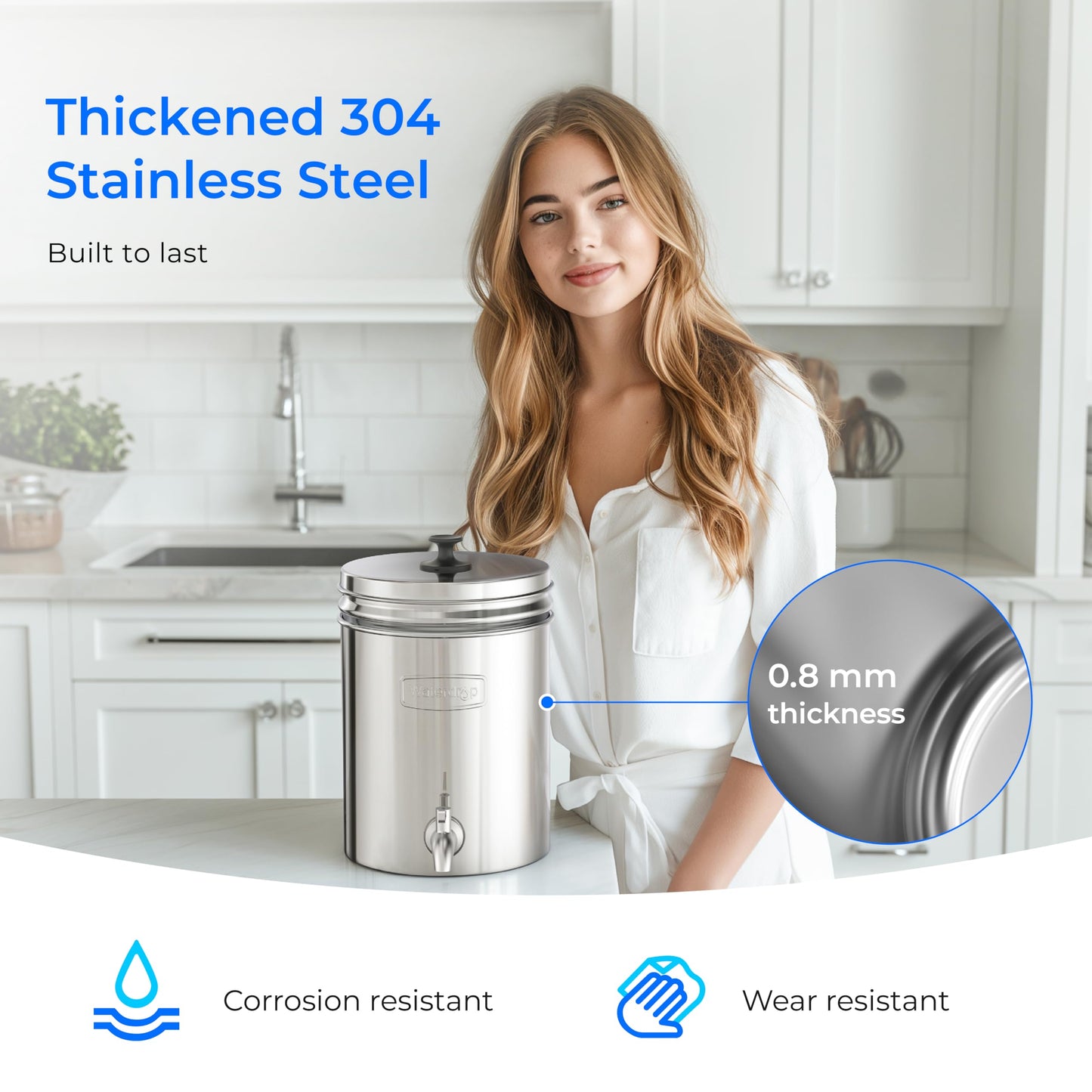 Waterdrop TK-AE Gravity Water Filter System, with 3 Black Carbon Filters and Metal Spigot, 9000 Gallon Longer Lifespan and 150% Faster Flow for Home, Travel, Emergencies, 2.25G