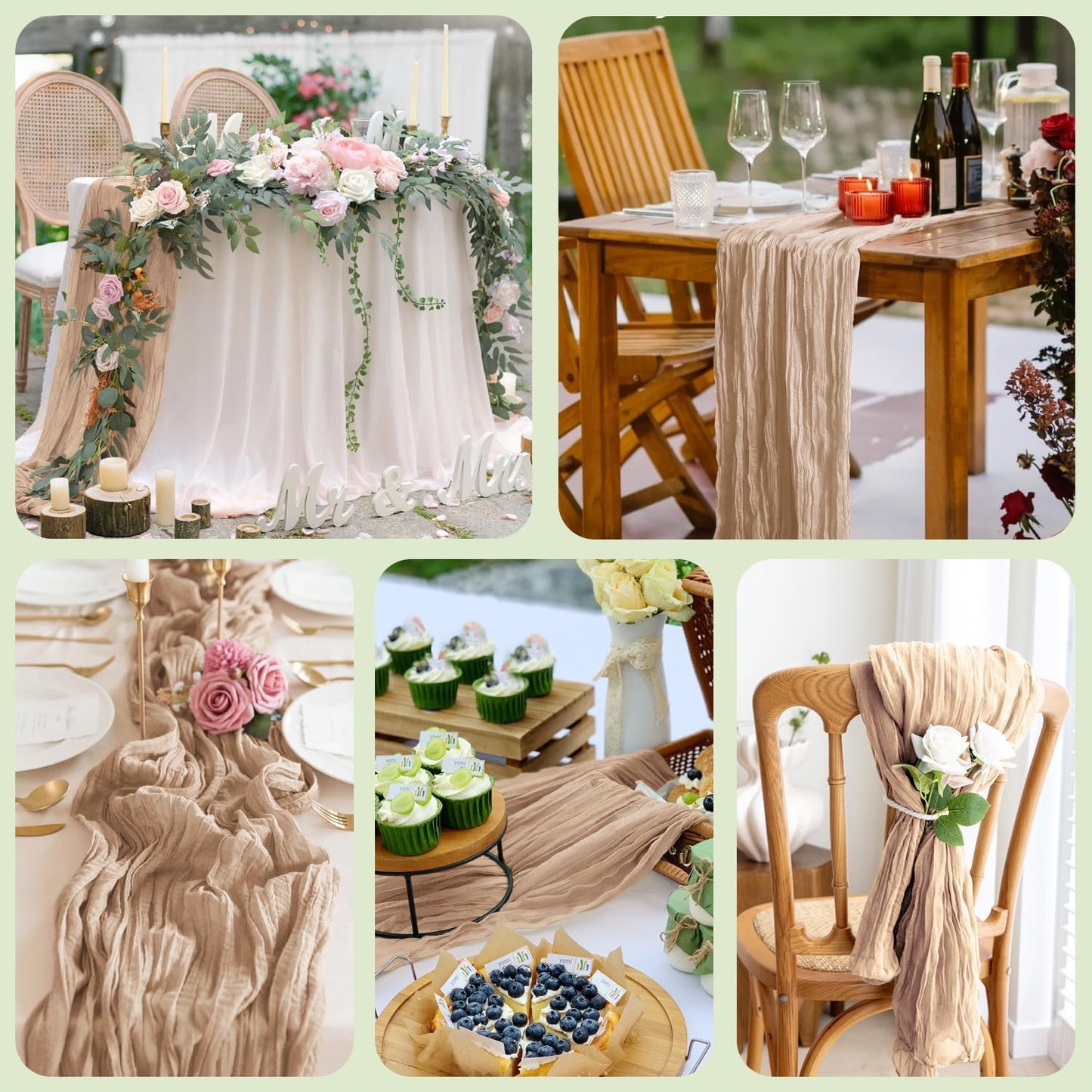 Skiennix Table Runner - 10FT Nude Boho Gauze Cheesecloth for Rustic Wedding & Party Decor