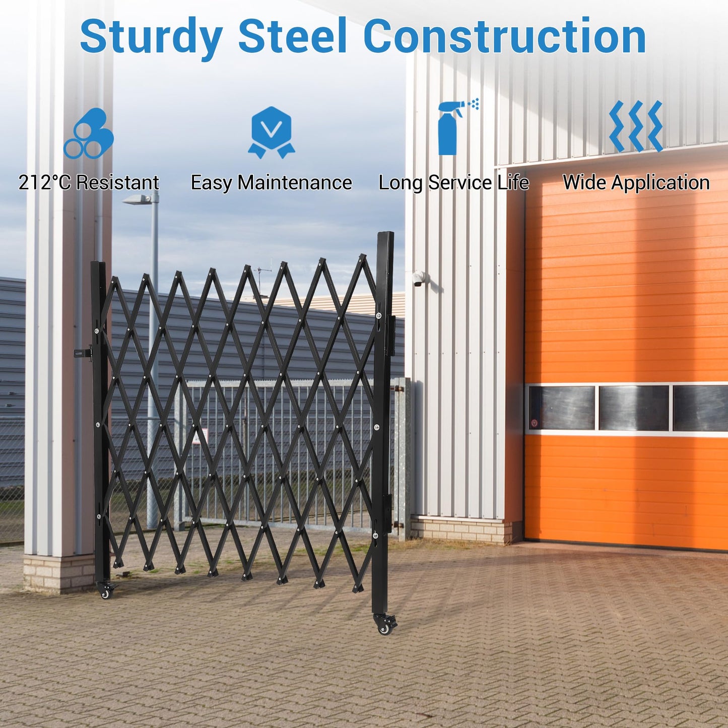 Folding Security Fence Gate with Wheels-50"Hx75"W Heavy Duty Industrial Retractable Scissor Gate Barricade,Steel Expandable Barricade Gates for Fence,Yard and Driveway