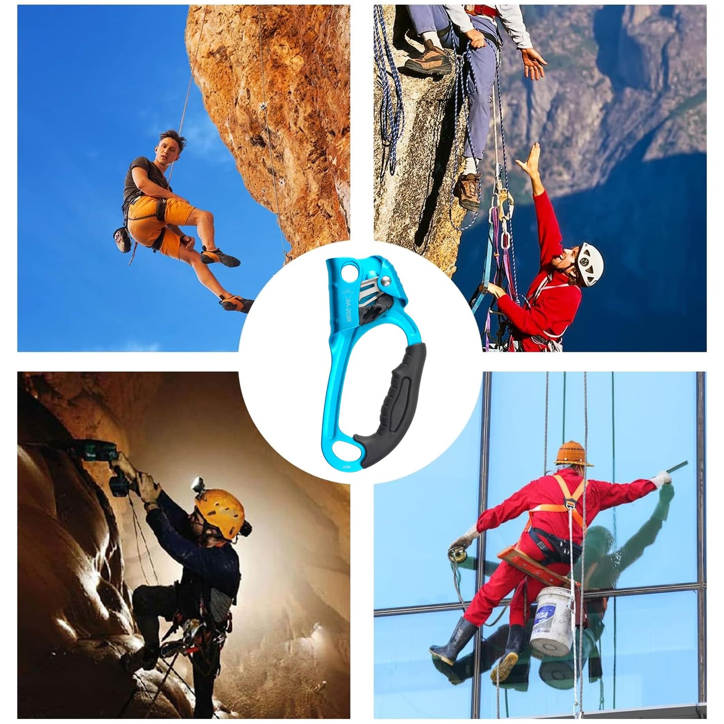 S.E.PEAK UIAA & CE Certified Climbing Rappelling Equip Hand Ascender for 8-13mm Rope Right Hand Orange