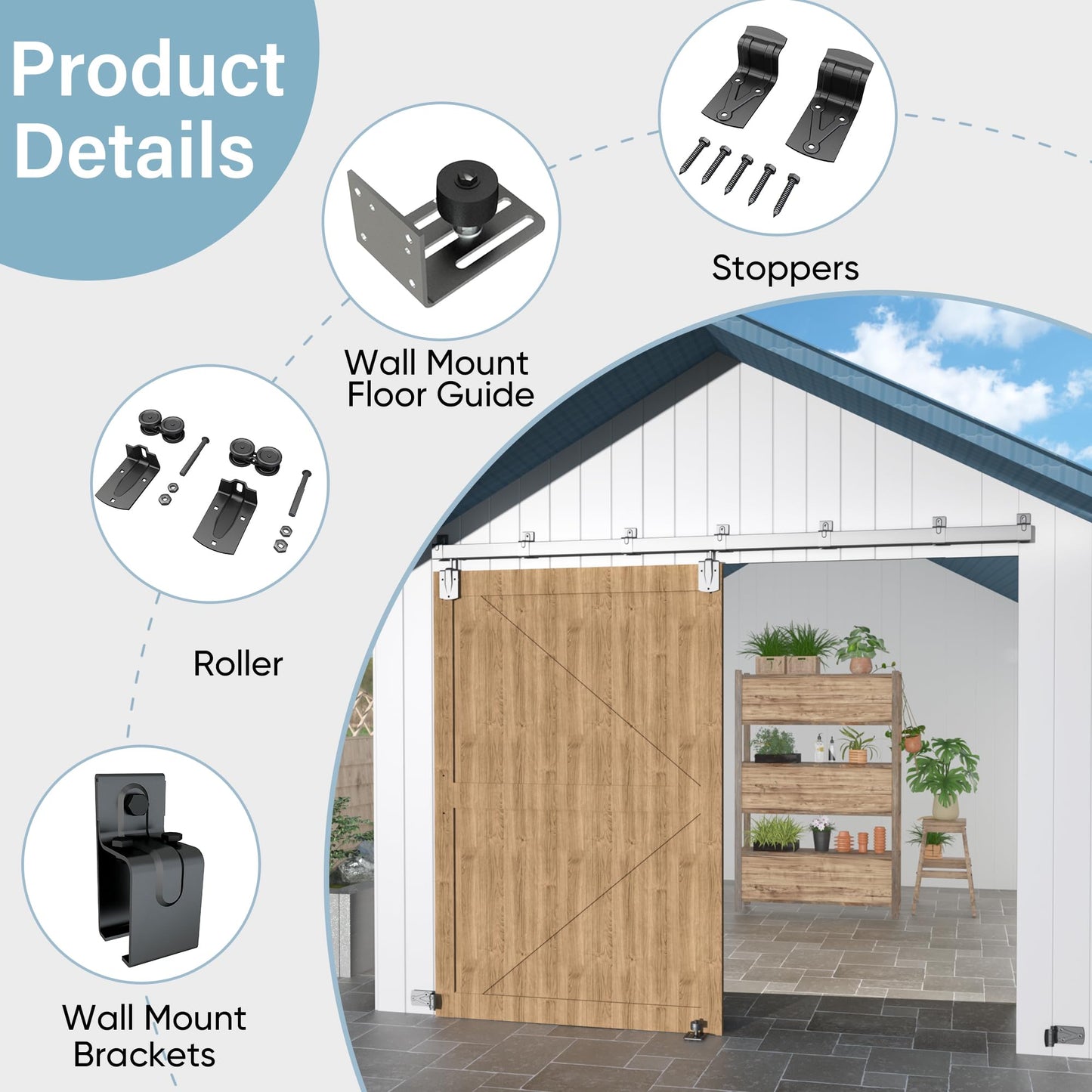 12FT Heavy Duty Exterior Barn Door Hardware Kit, BarnBase Box Rail Door Hardware Kit, Outdoor Hardware Kit for 1 Door(Door not Include), 450 lbs Capacity, Silver