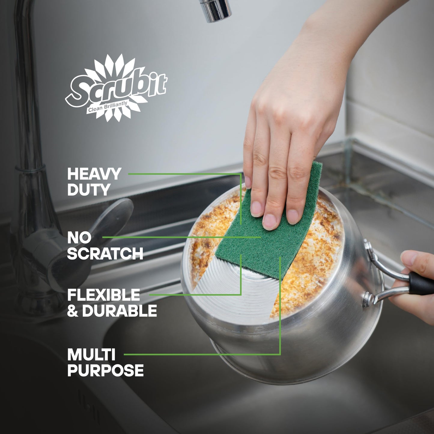 SCRUBIT Scouring Pad Roll - 19 FT Green scrubbing Pads Roll - Non Scratch Dish Washing Scrubbers - Abrasive and Heavy Duty Pot Scrubber Roll for Kitchen, Pots, Pans, Oven, and Grill 19 FT X 6" x0.3"