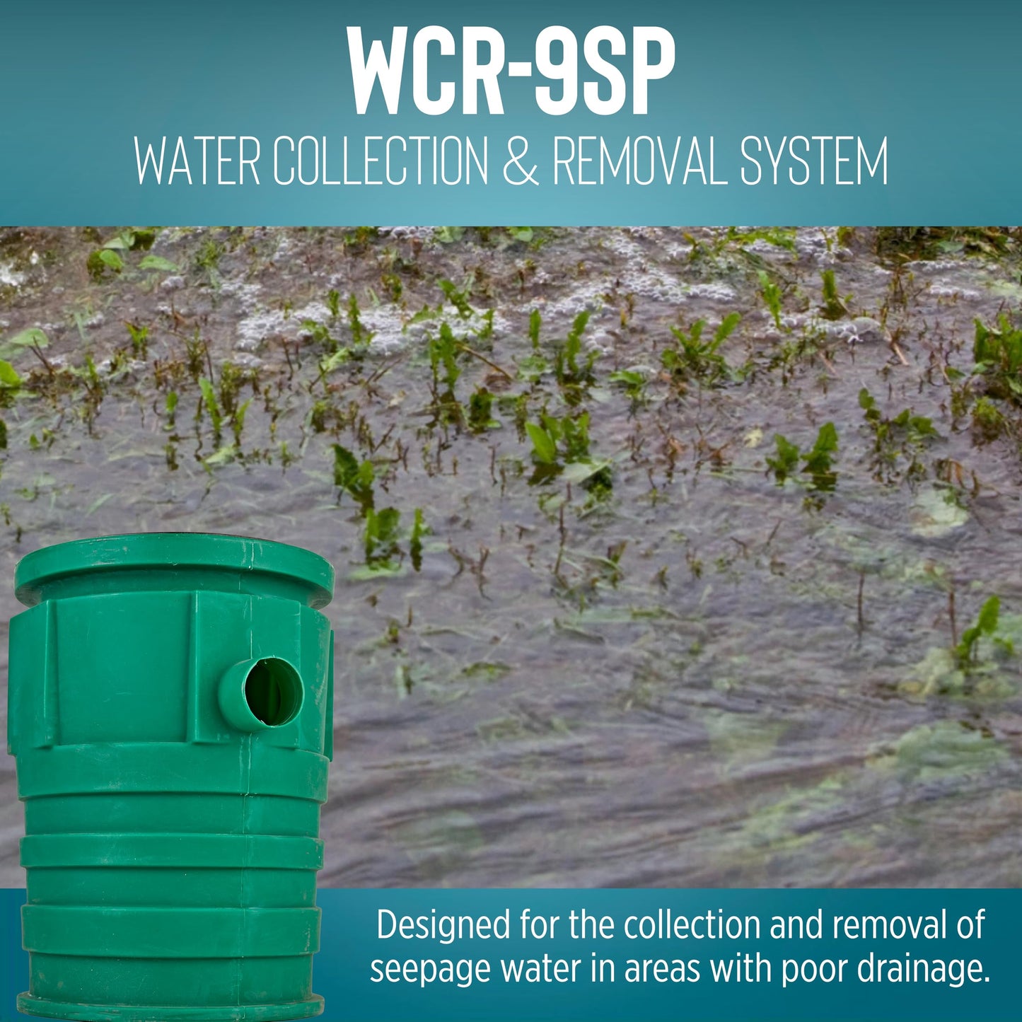 Little Giant WCR-9SP 115 Volt, 4/10 HP, 4800 GPH Automatic Outdoor Water/Seepage Collection and Removal System with Sewage Pump, 20' Piggyback Float Switch, Structural Foam Cover, Green/Blue, 509081