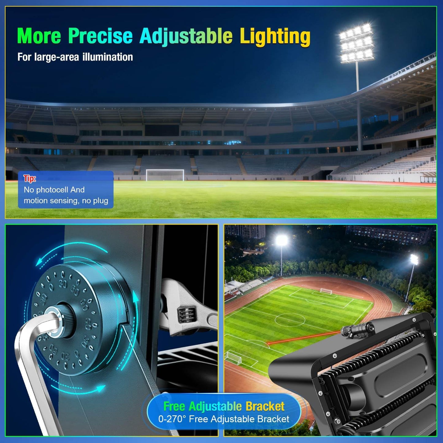 ledmo 500W Dimmable Led High Mast Stadium Light, 75000LM Super Bright Outdoor Arena Floodlight Adjustable IP66 5000K 100-277V Sports Court Lighting for Commercial Square Ballpark Large Yard Area