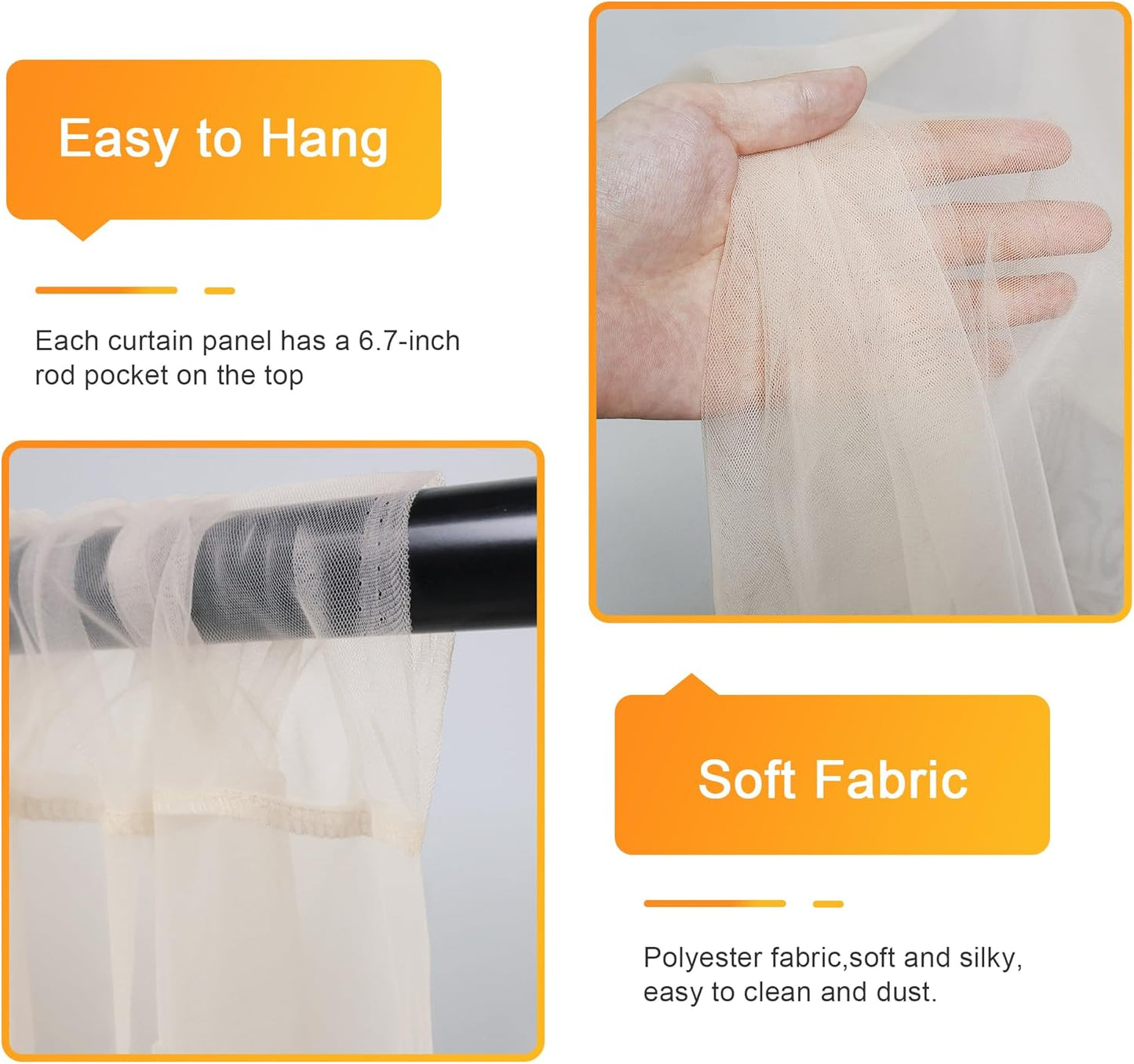 20FT 8FT (4 5x8FT) Fomcet Tulle Curtains with Lights String Champagne X Sheer Backdrop Curtains for Parties Wedding