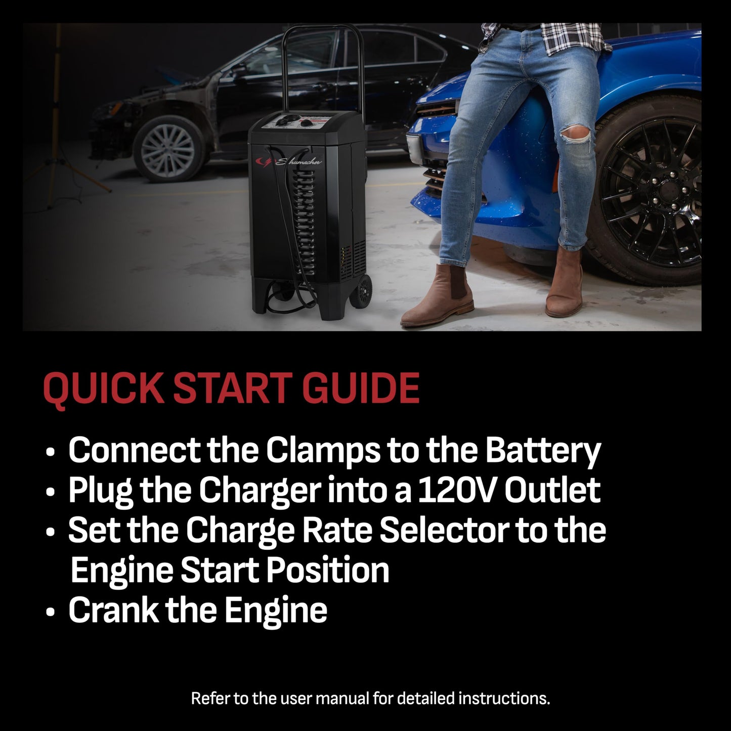 Schumacher Electric Wheeled Manual 10A Car Battery Charger and 200A Engine Starter, 2-in-1 Solution, 40A Boost, for 6V/12V Power Sport, Automotive, and Marine Batteries, SC1446