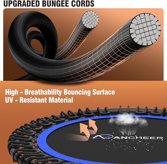 Bungee Rebounder Trampoline,ANCHEER 40" Foldable Fitness Trampoline with 4-Level Adjustable Handlebar, 450LBS Capacity, Resistance Ropes&Upgraded Bungees Safe for Home/Cardio,Workout Indoor/Outdoor