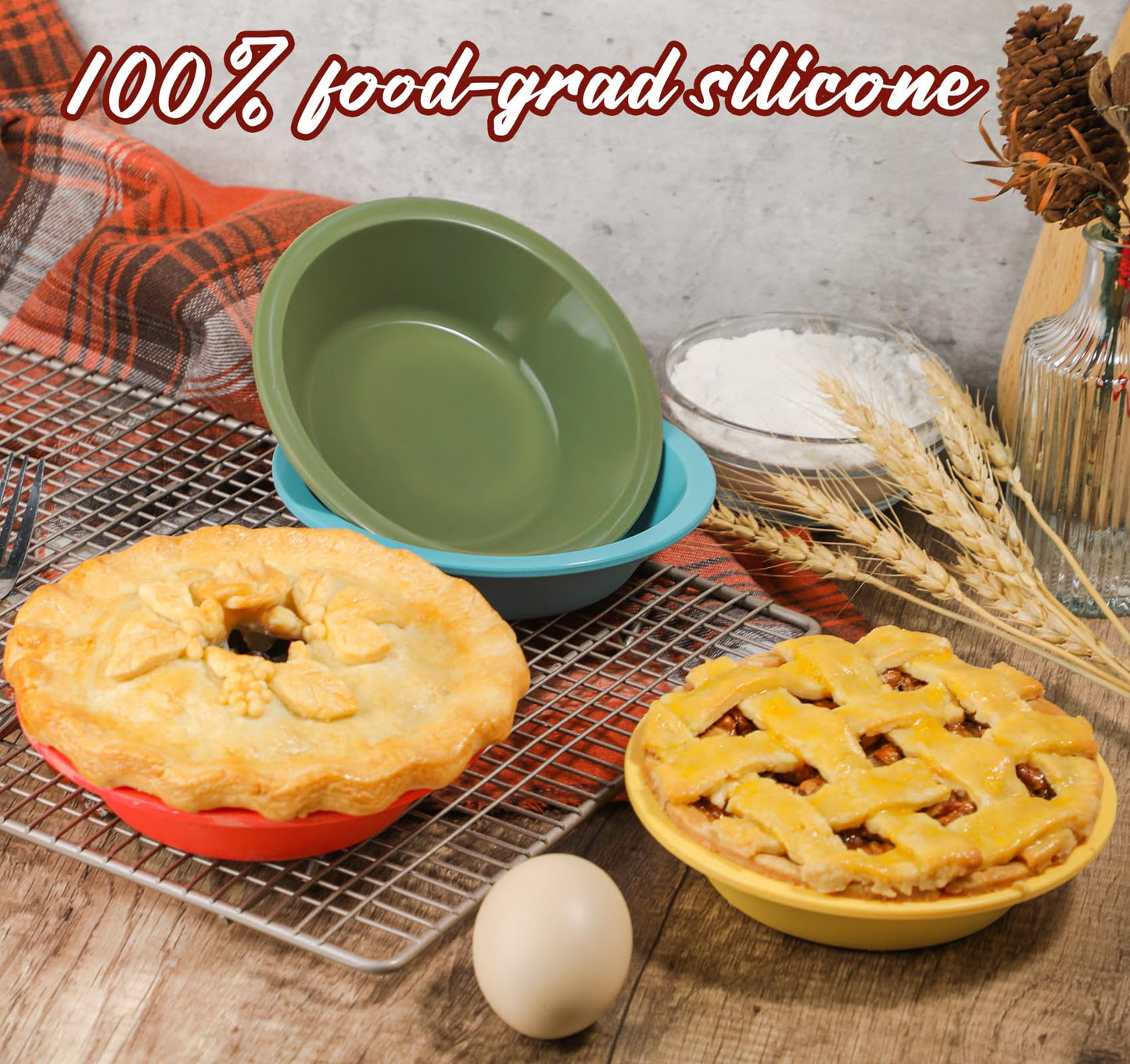 Webake 5 Inch Silicone Mini Pie Pans for Baking, Non-stick Small Tart Pan Quiche Baking Dish, BPA-Free Set of 4